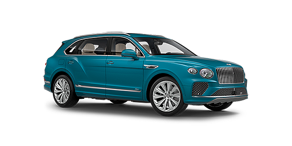 Bentley Changsha Bentley Bentayga EWB Azure front side angled view in Topaz blue coloured exterior. 